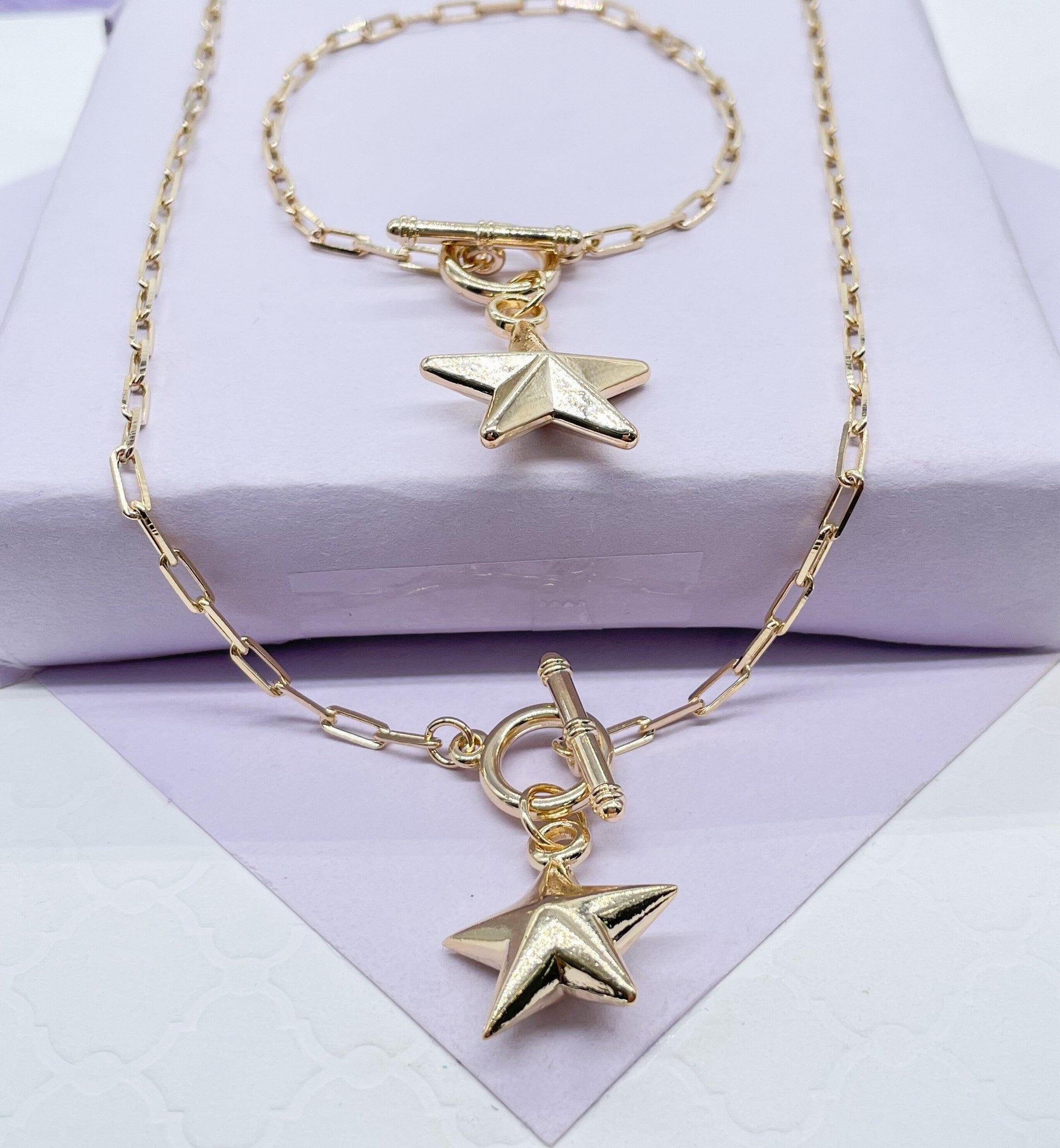 18k Gold Filled  PaperClip Toggle Choker With Star Pendant