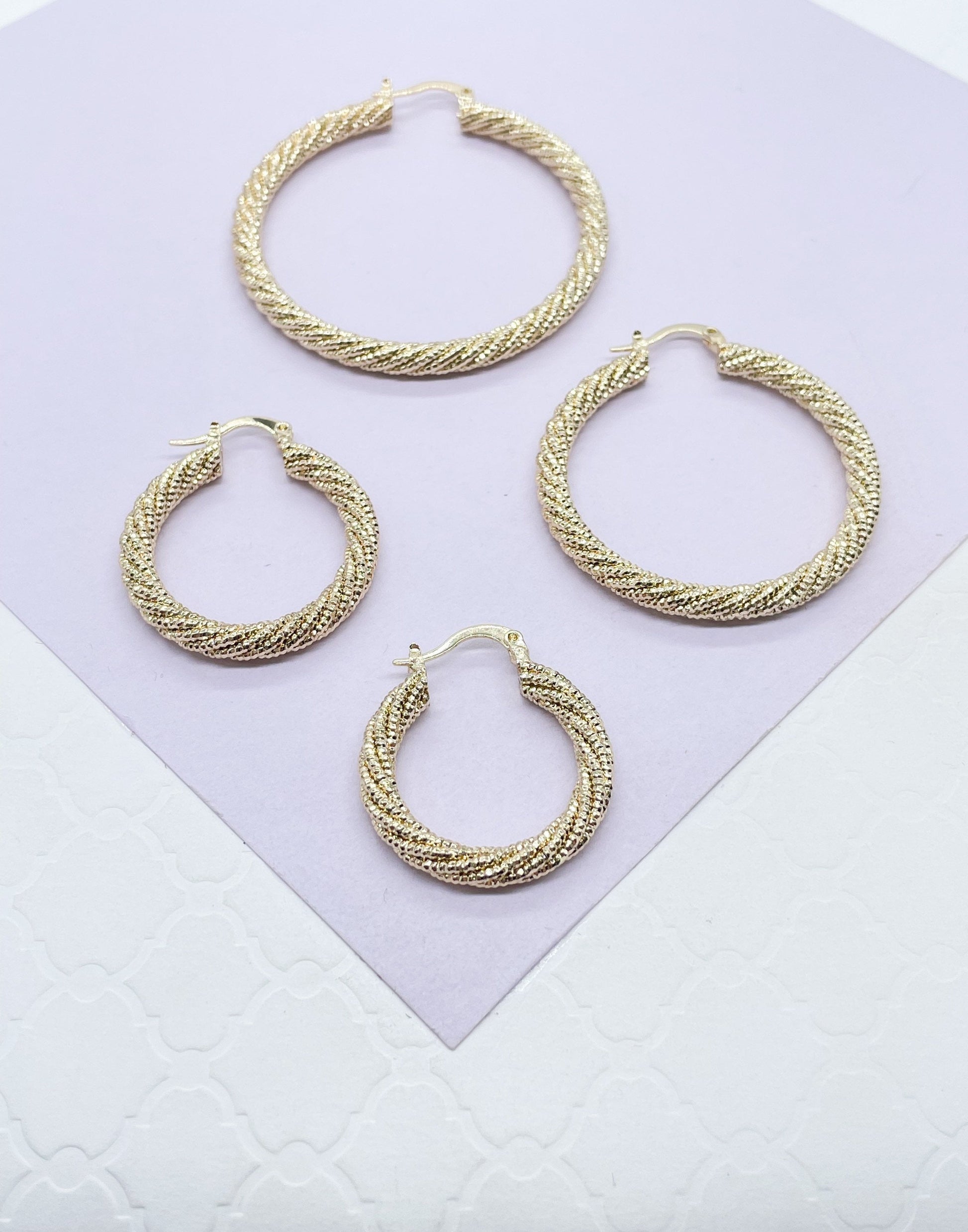 18k Gold Filled Rough Diamond CutTwisted Gold Hoops