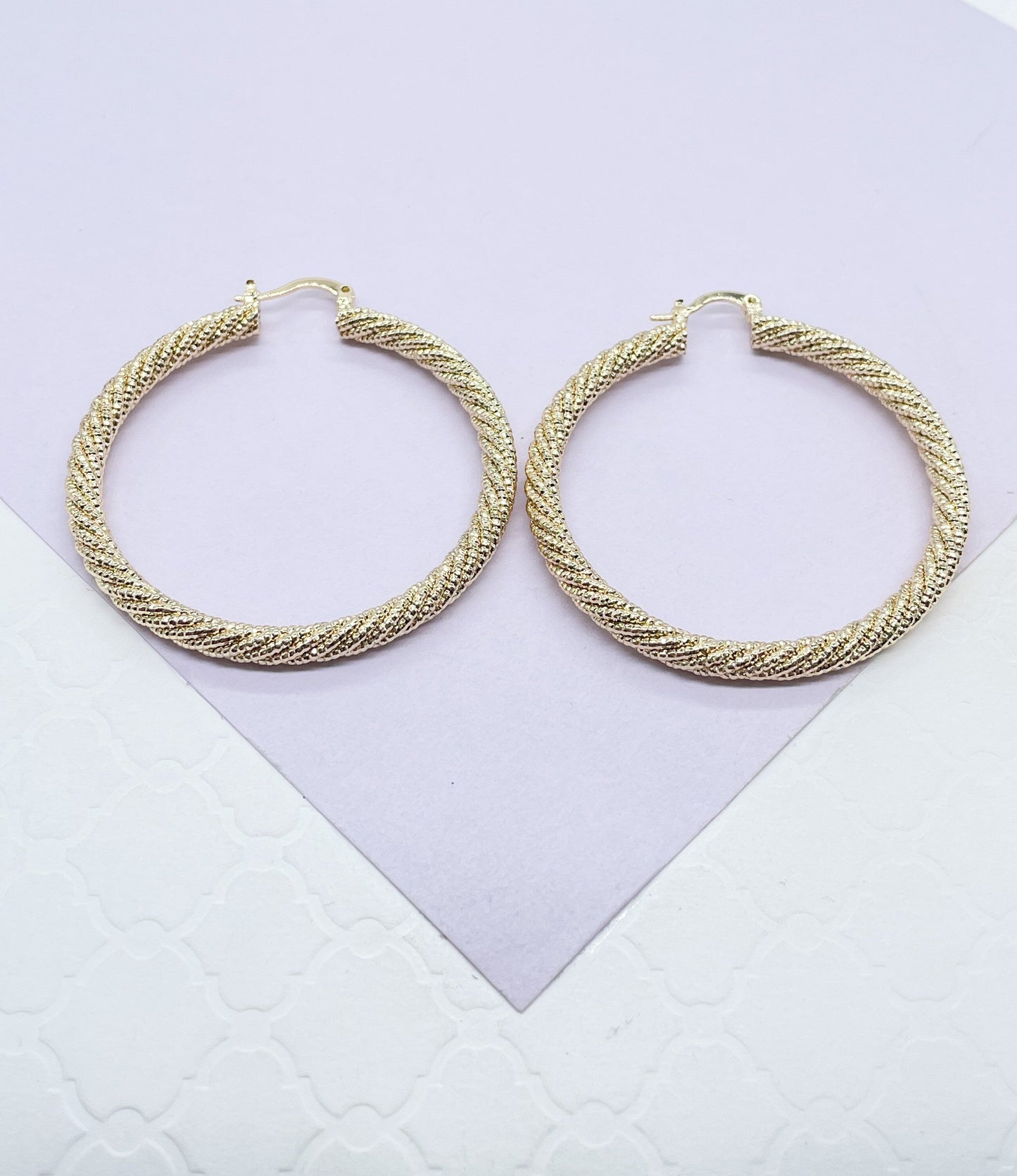 18k Gold Filled Rough Diamond CutTwisted Gold Hoops