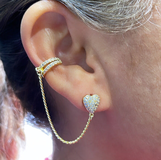 18k Gold Filled CZ Heart Stud with Cuff