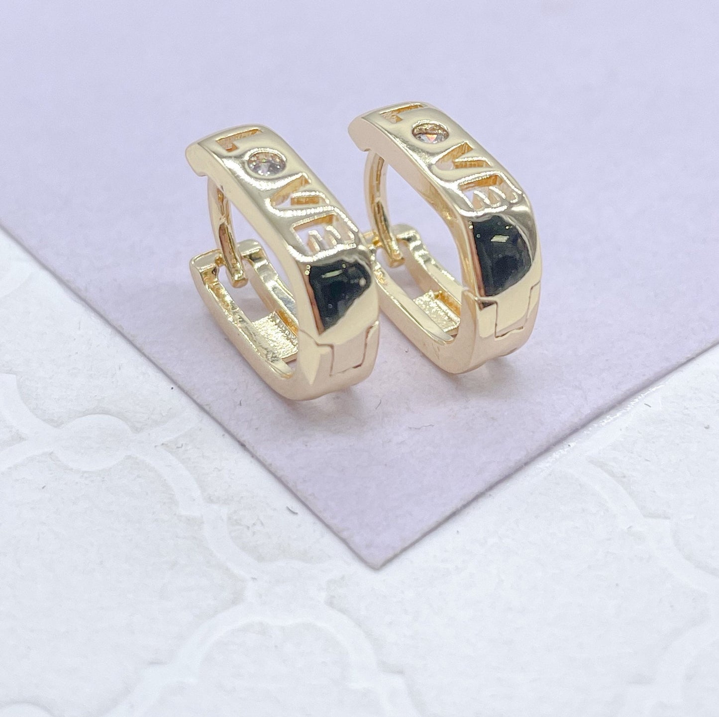18k Gold Filled & Silver Filled Small  “Love” Square Hoop