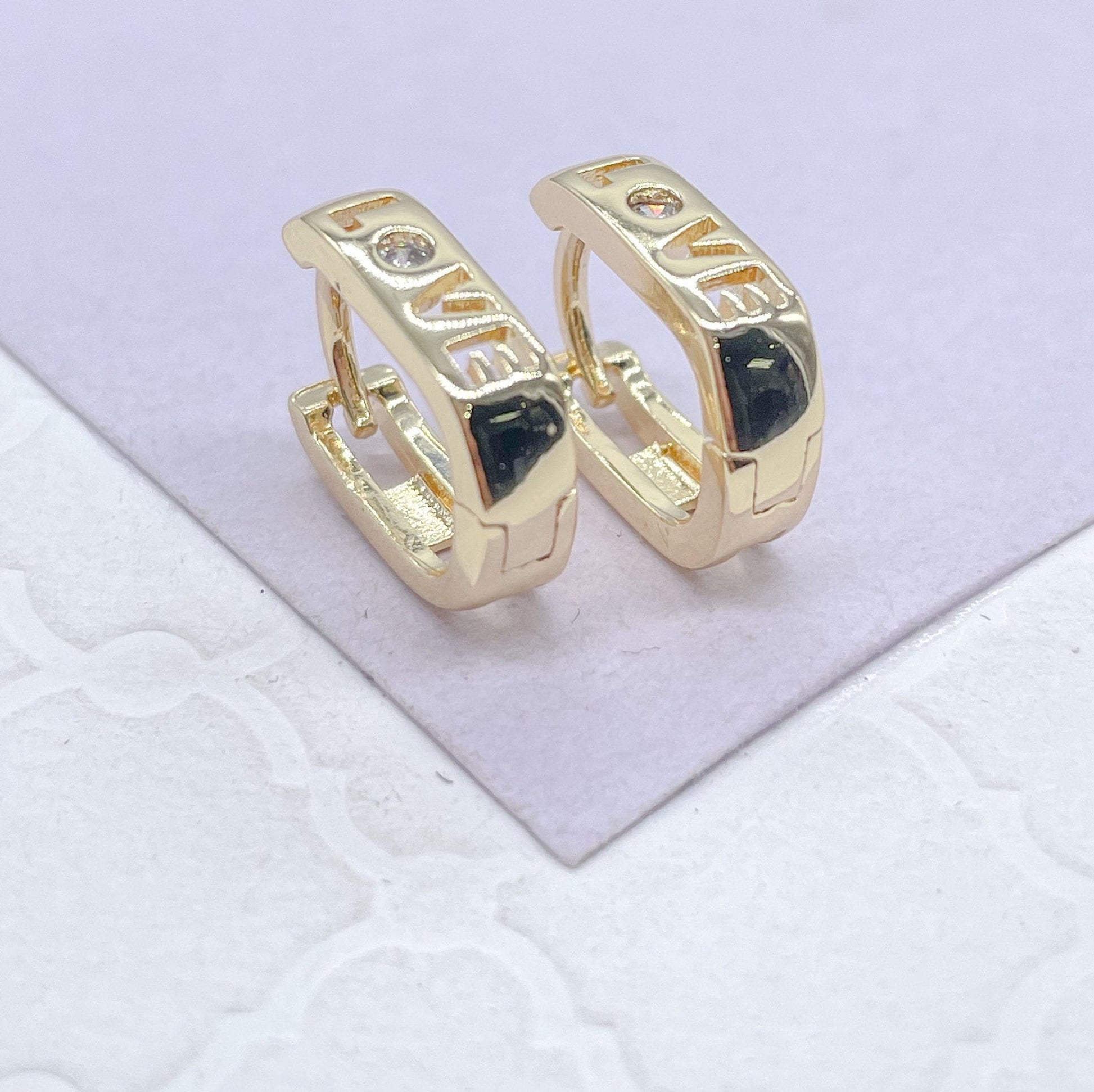 18k Gold Filled & Silver Filled Small  “Love” Square Hoop