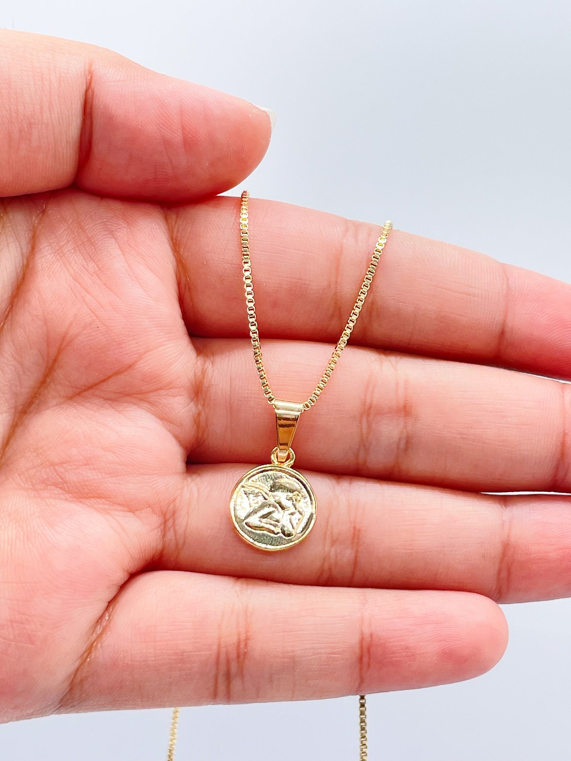 18k Gold Filled Mini Medallion Charm Pendant With engraved Angel