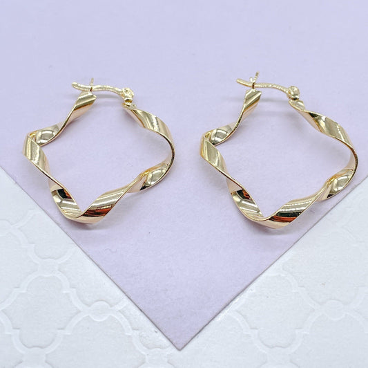 18k Gold Filled Plain Thin Chunky Twisted Hoops