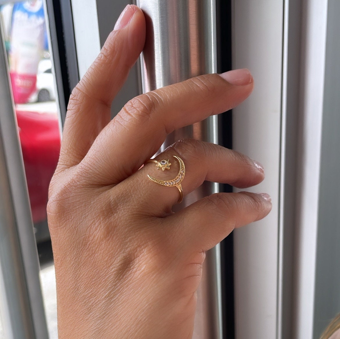 18k Gold Filled Adjustable Star With Moon Ring