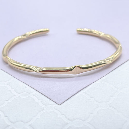 18k Gold Filled Plain Smooth Cuff Bracelet Patterned With Vertical & Horizontal Dents