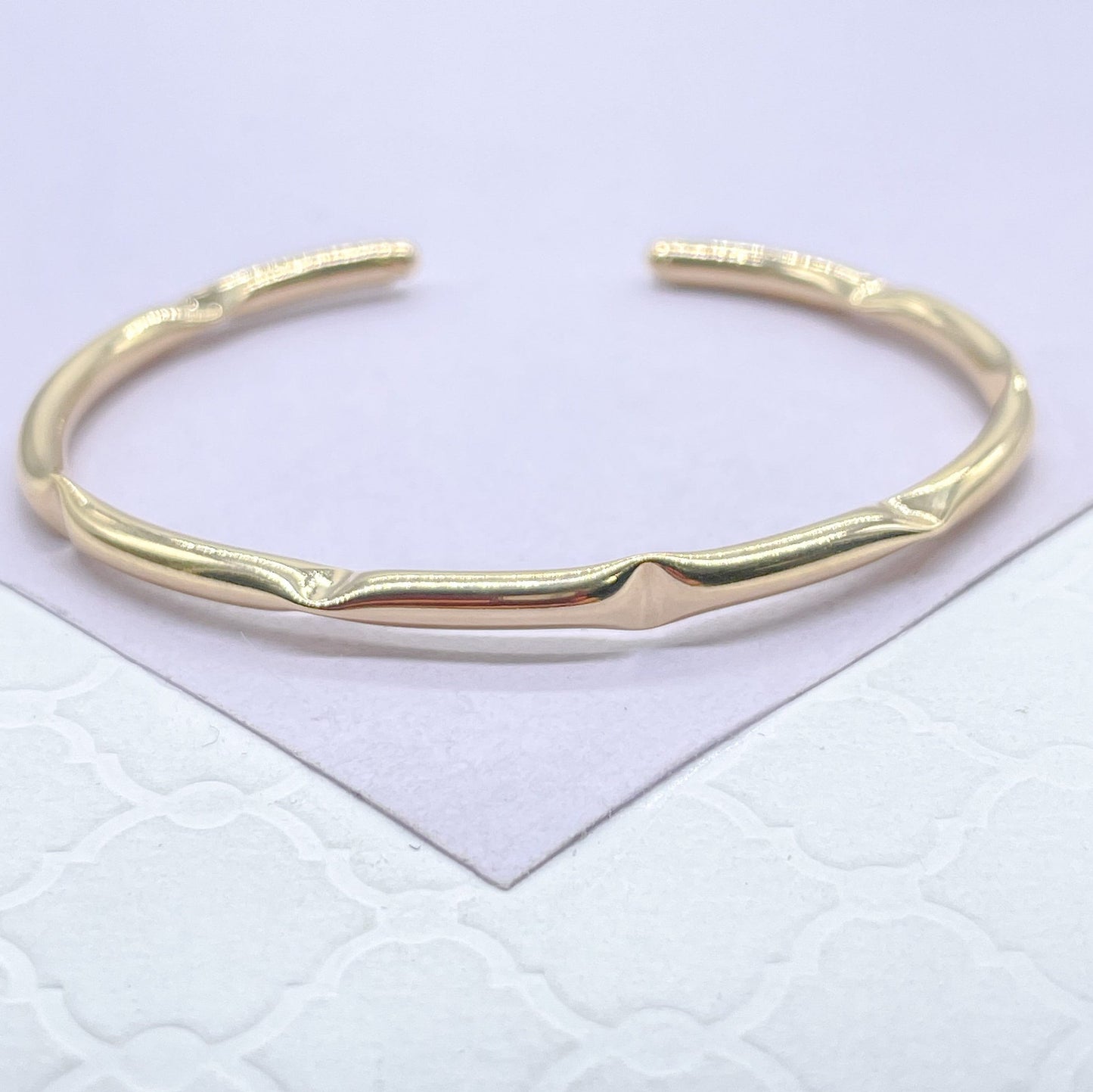 18k Gold Filled Plain Smooth Cuff Bracelet Patterned With Vertical & Horizontal Dents