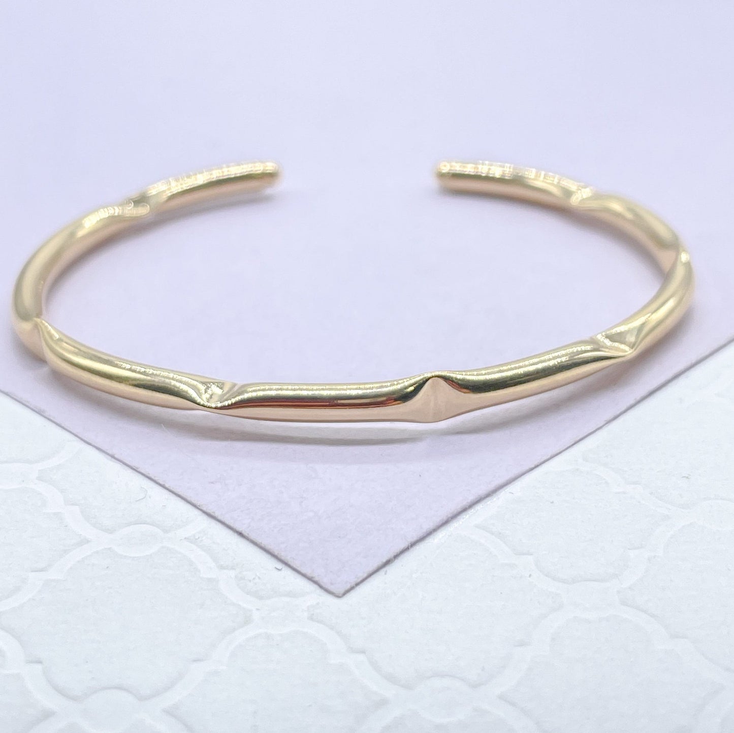 18k Gold Filled Plain Smooth Cuff Bracelet Patterned With Vertical & Horizontal Dents
