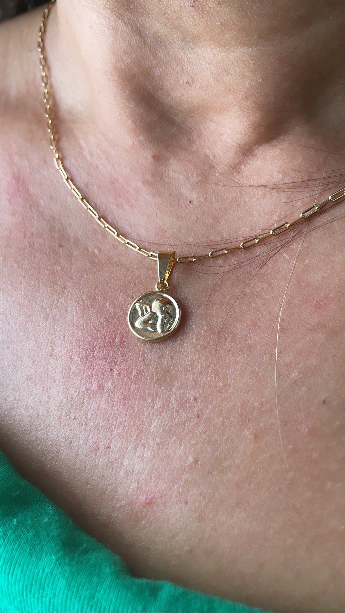 18k Gold Filled Mini Medallion Charm Pendant With engraved Angel