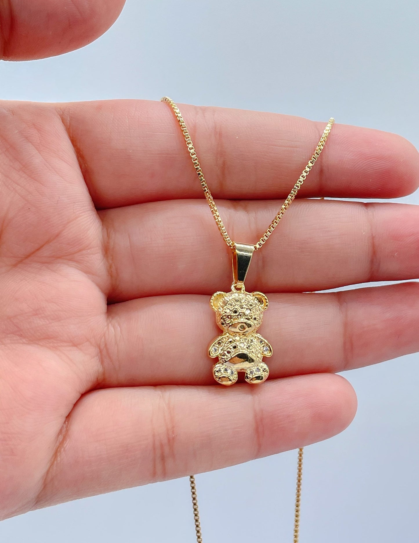 18k Gold Filled Texture Engraved With Cz Stone Bear Pendant