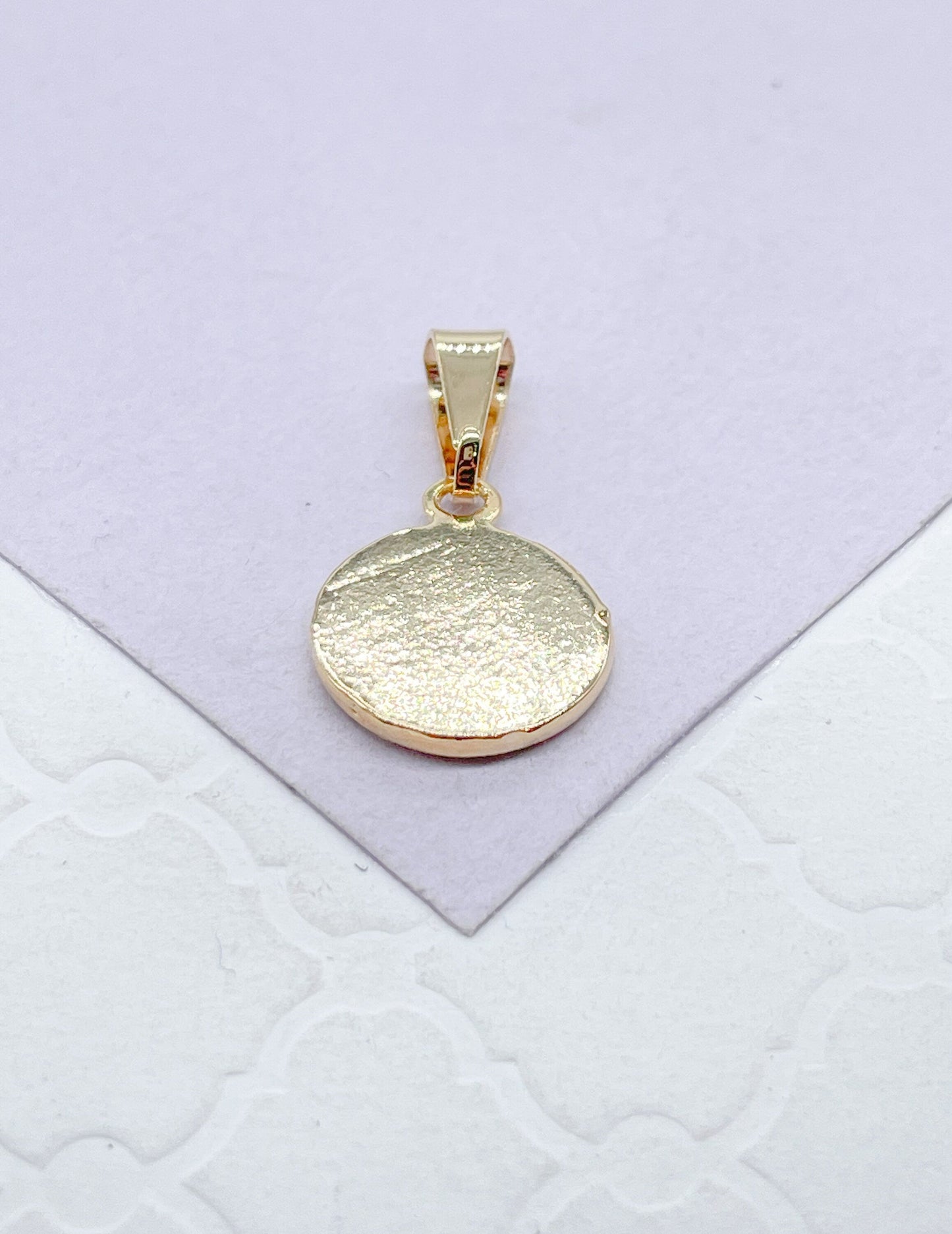 18k Gold Filled Mini Medallion Charm Pendant With engraved Angel