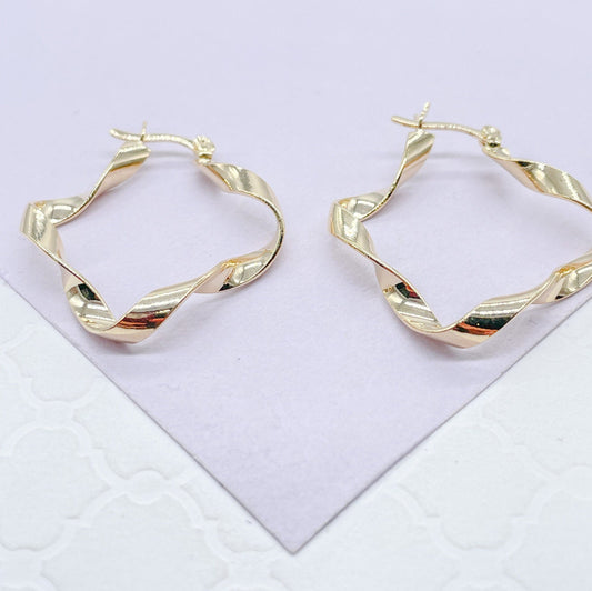 18k Gold Filled Plain Thin Chunky Twisted Hoops