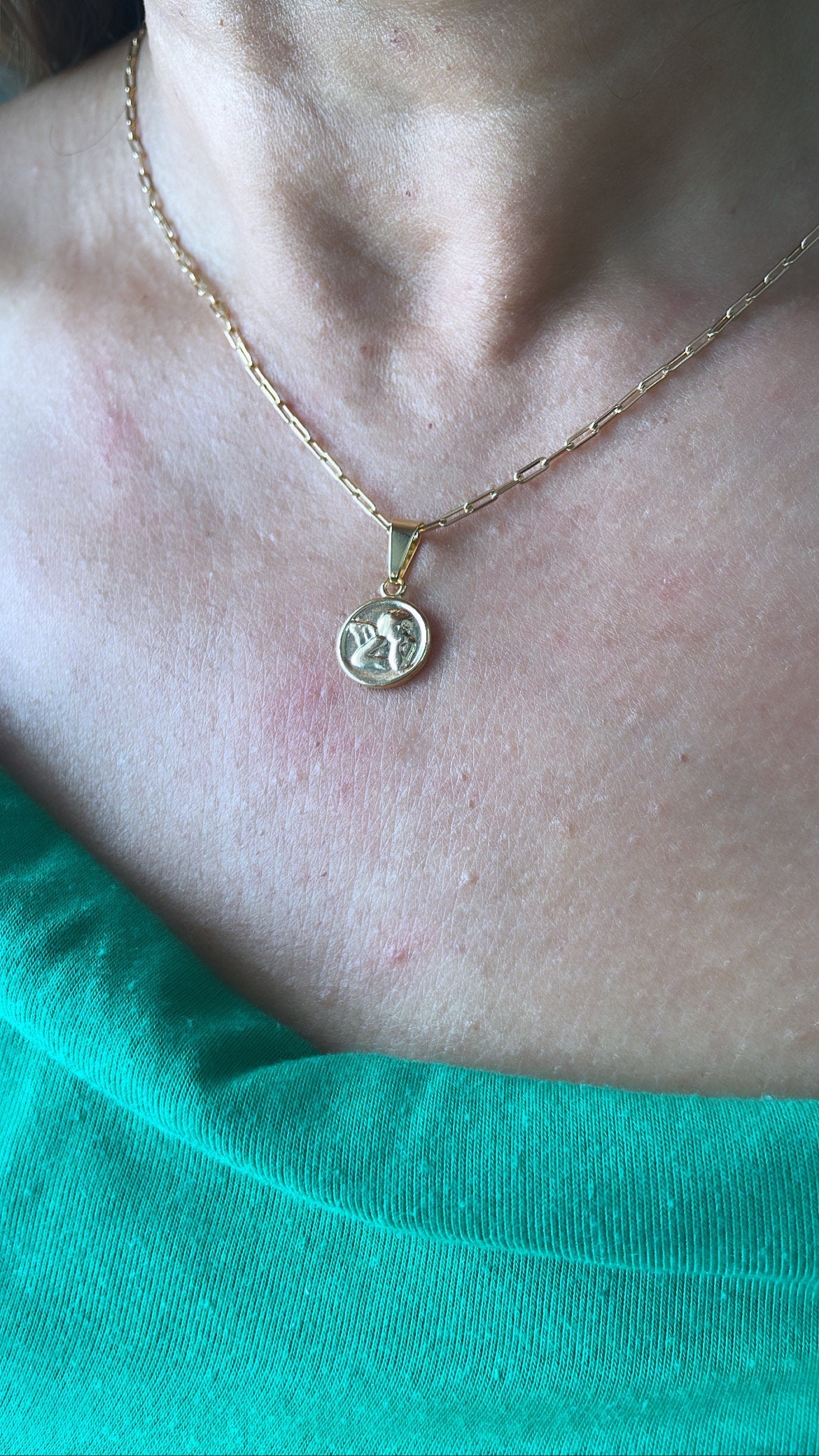 18k Gold Filled Mini Medallion Charm Pendant With engraved Angel