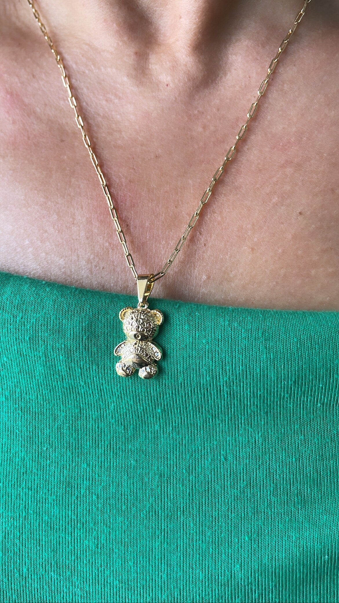 18k Gold Filled Texture Engraved With Cz Stone Bear Pendant