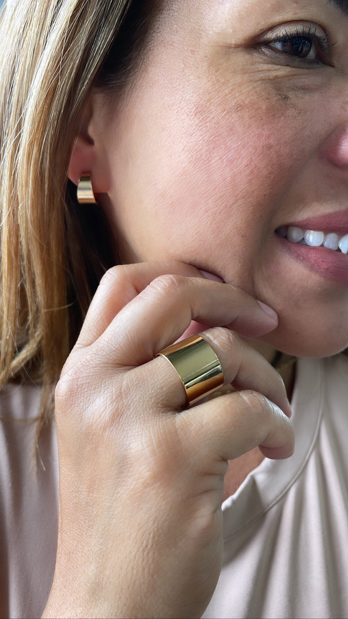 18k Gold Filled Plain Thin, Wide Adjustable Ring