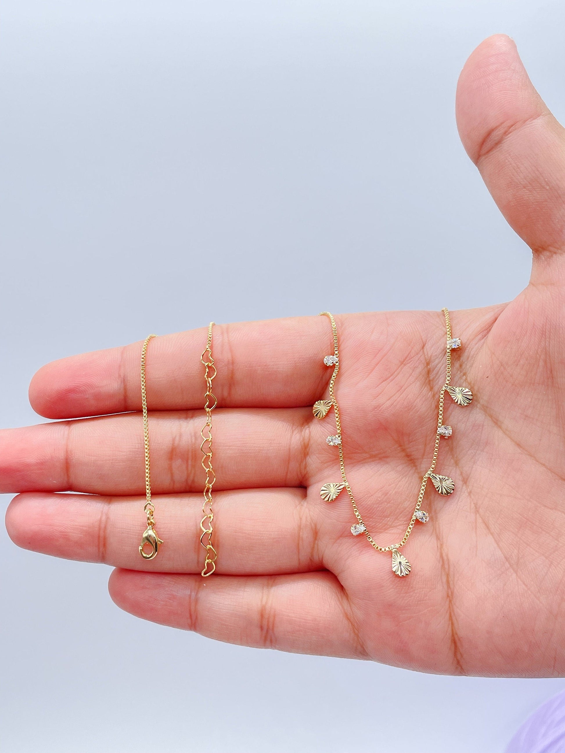 18k Gold Filled Dainty Tear Drop Charm And Cz Stone Choker