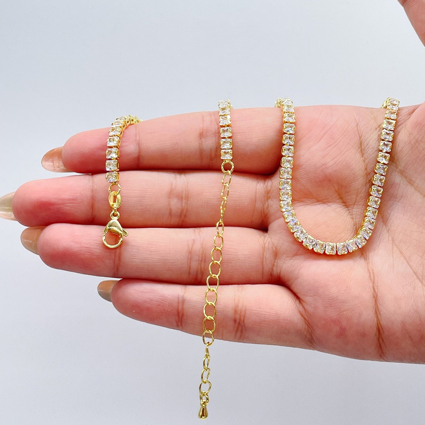 18k Gold Filled Square Cut Tennis Chain Choker