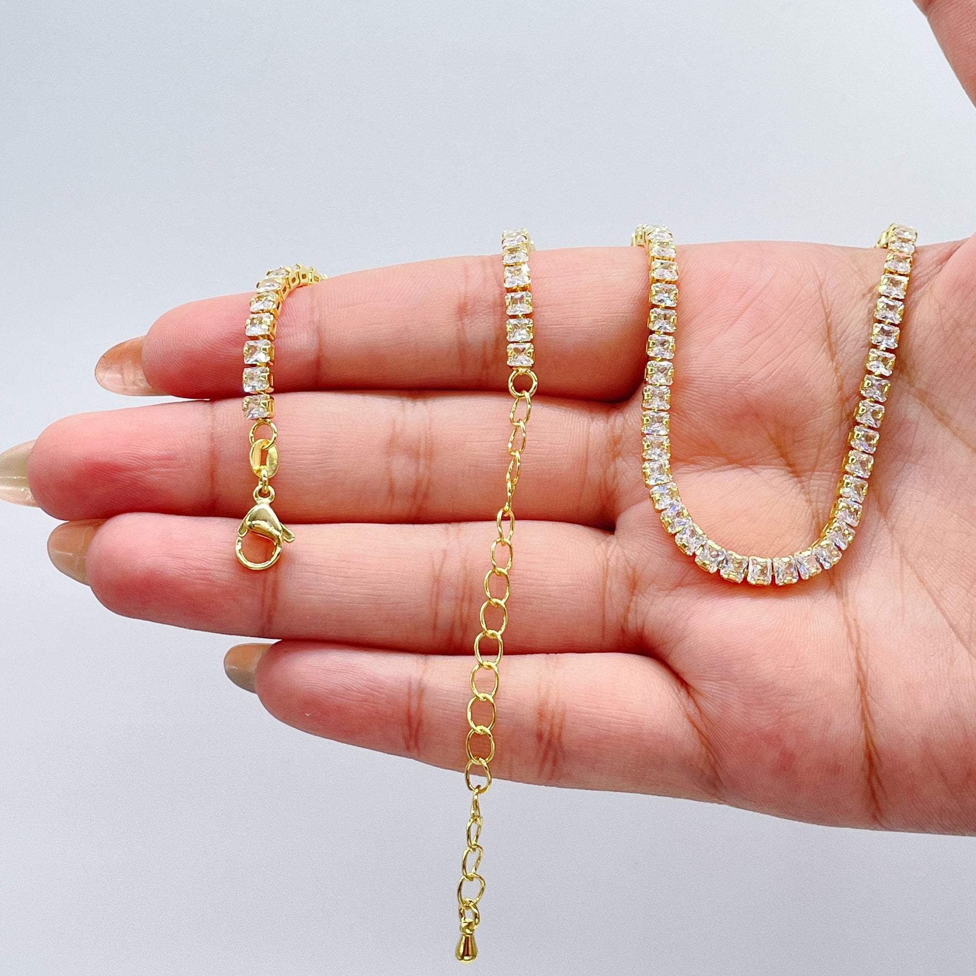 18k Gold Filled Square Cut Tennis Chain Choker