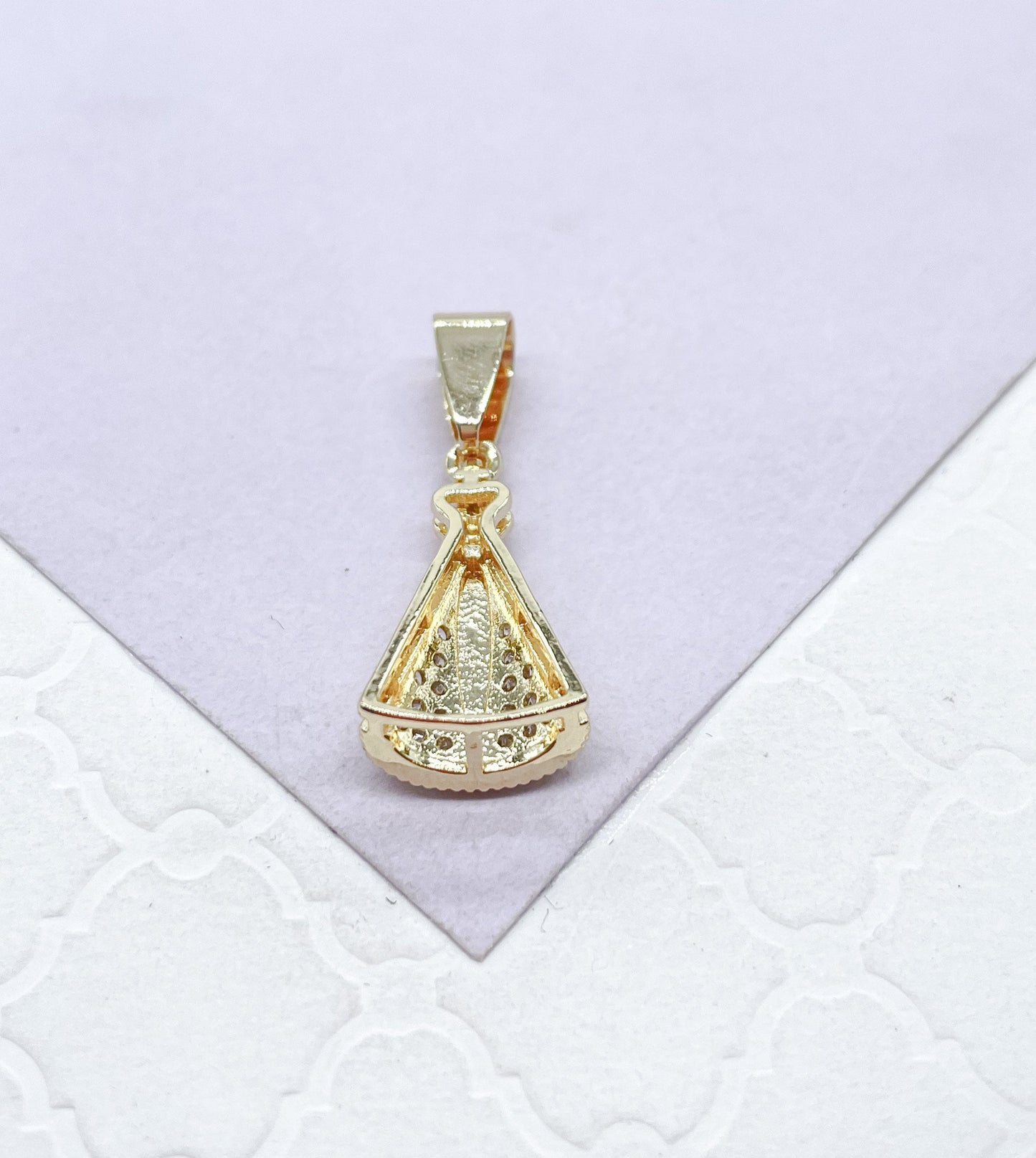 18k Gold Filled Santa Caridad Mini Pendant Crowned With Pave CZ