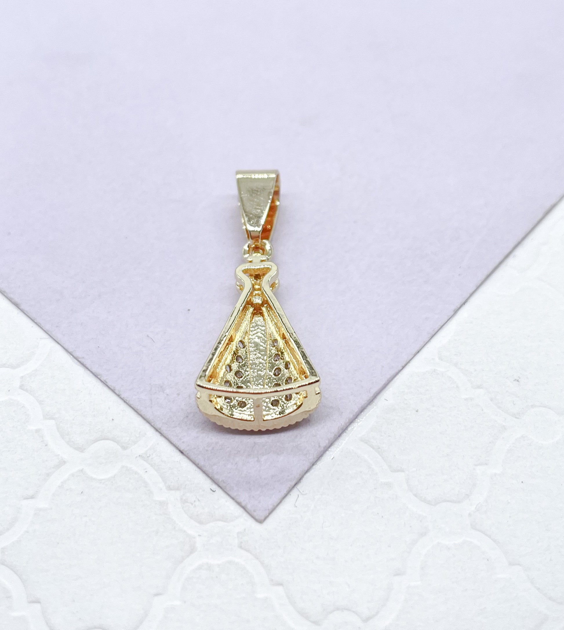 18k Gold Filled Santa Caridad Mini Pendant Crowned With Pave CZ