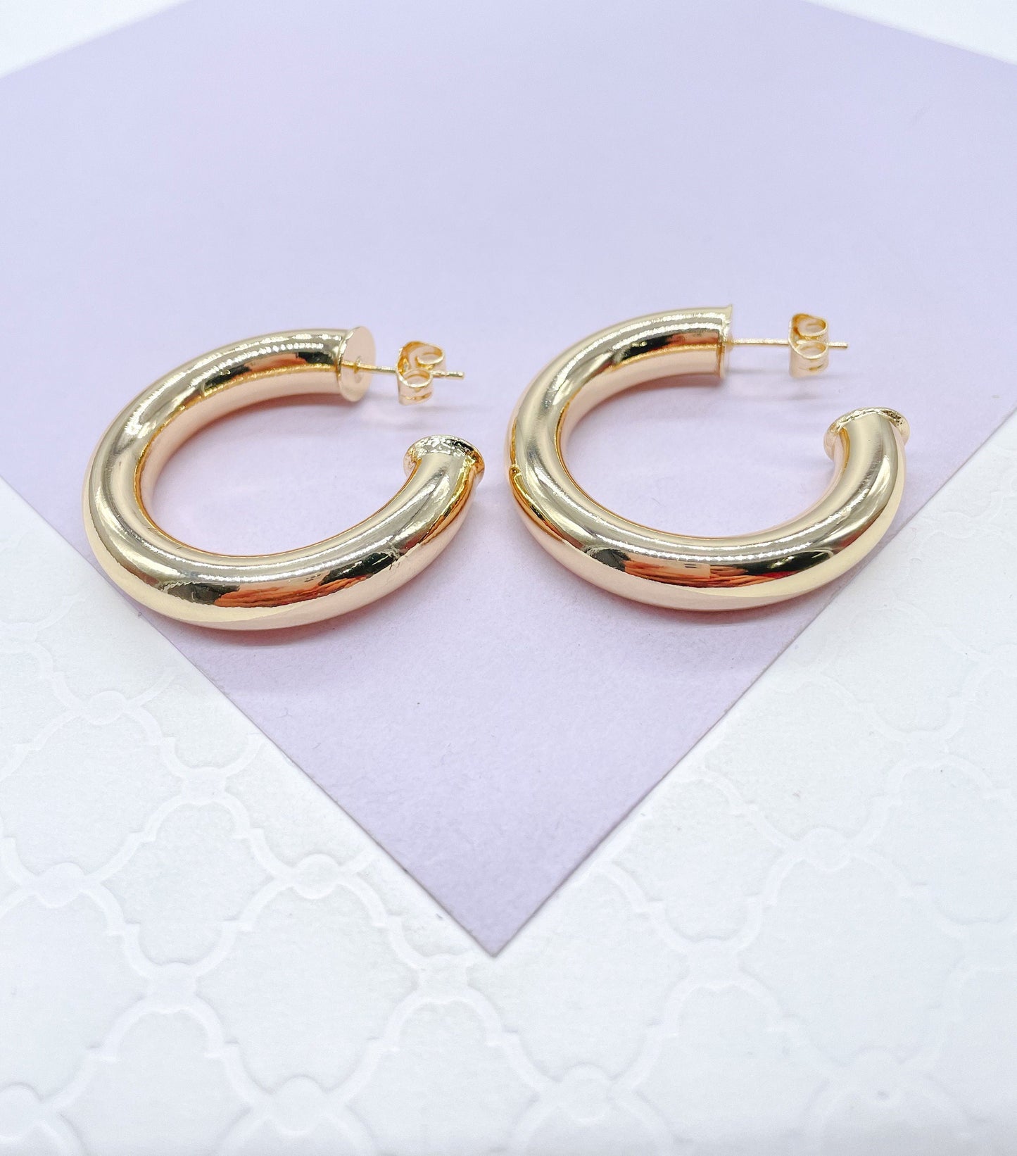 Thick 18k Gold Filled 7.5mm Smooth Open Hoops, Available in 2 Sizes
