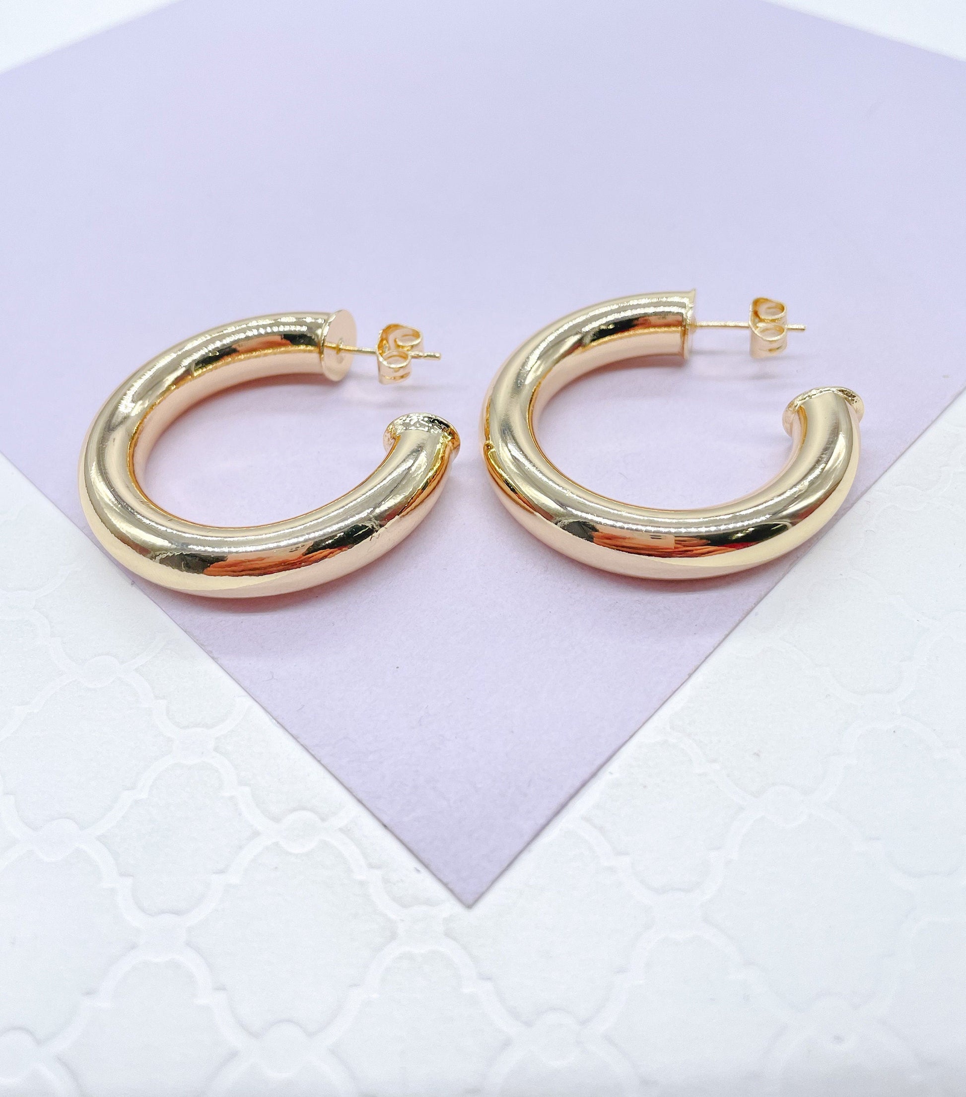 Thick 18k Gold Filled 7.5mm Smooth Open Hoops, Available in 2 Sizes
