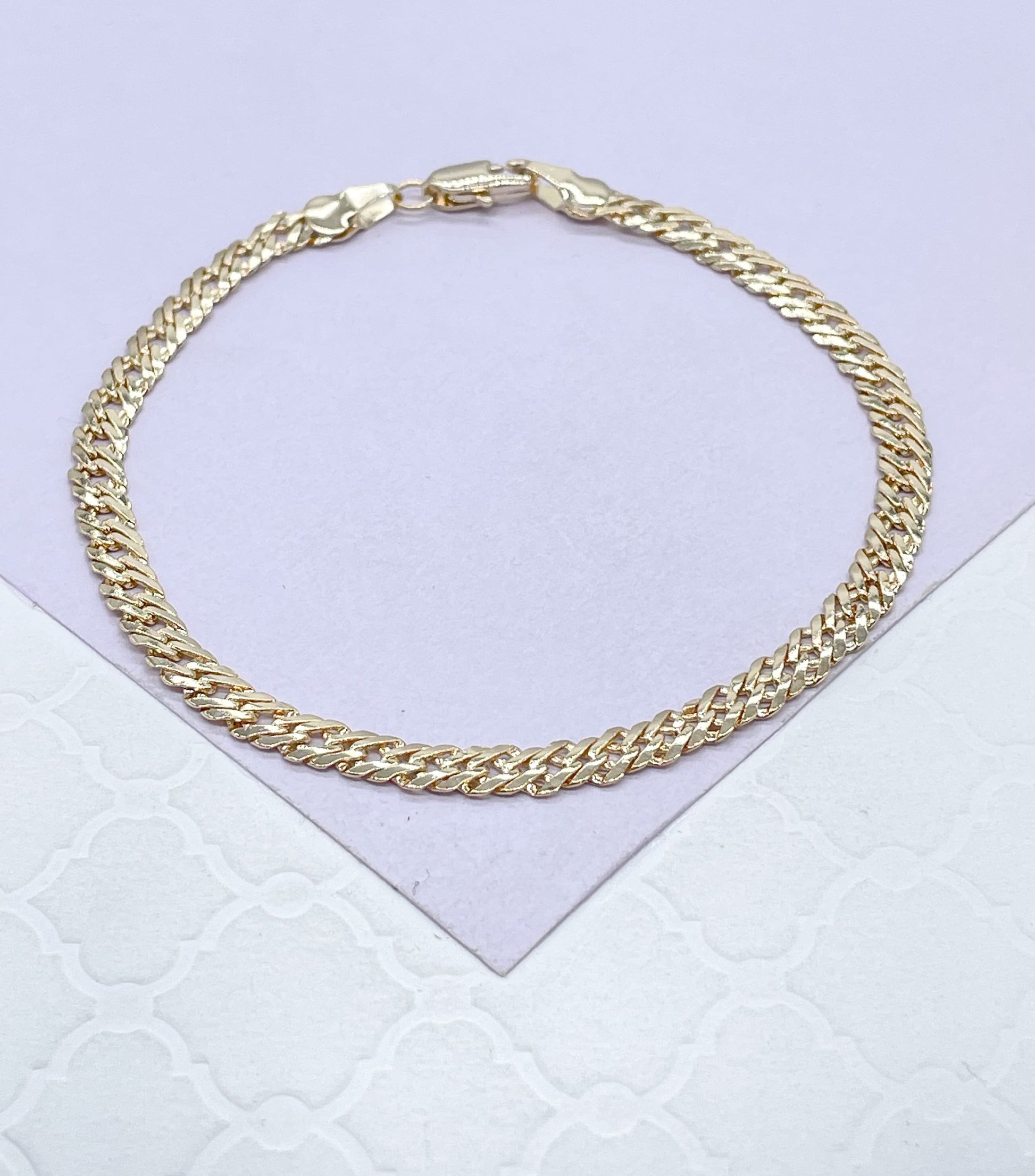18k Gold Filled 4mm Unisex Smooth Double Cuban Link Bracelet