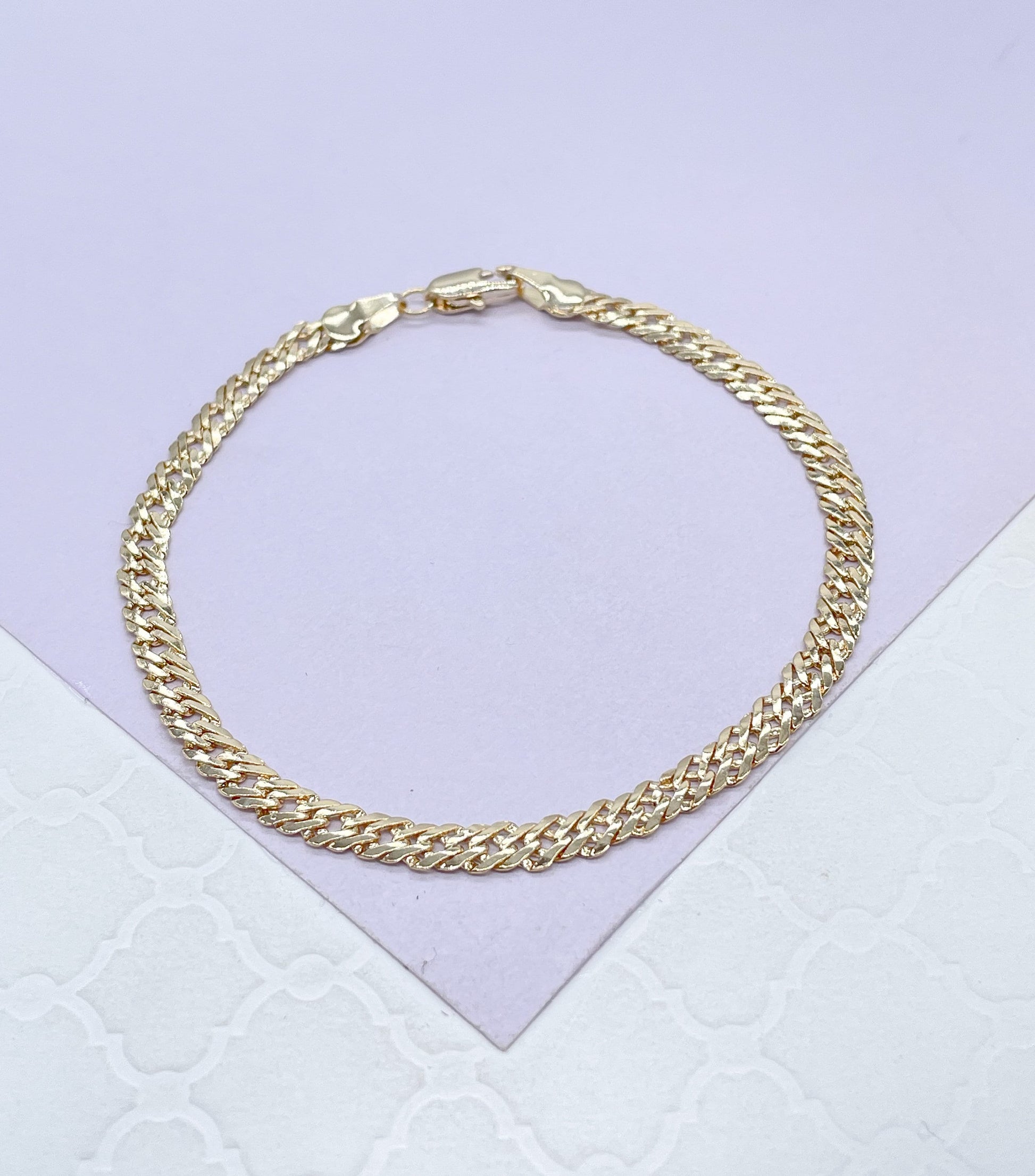 18k Gold Filled 4mm Unisex Smooth Double Cuban Link Bracelet