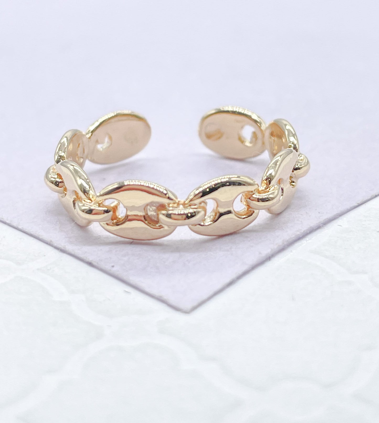 Adjustable 18k Gold Filled Plain Puffy Mariner Link Ring Dainty Jewelry