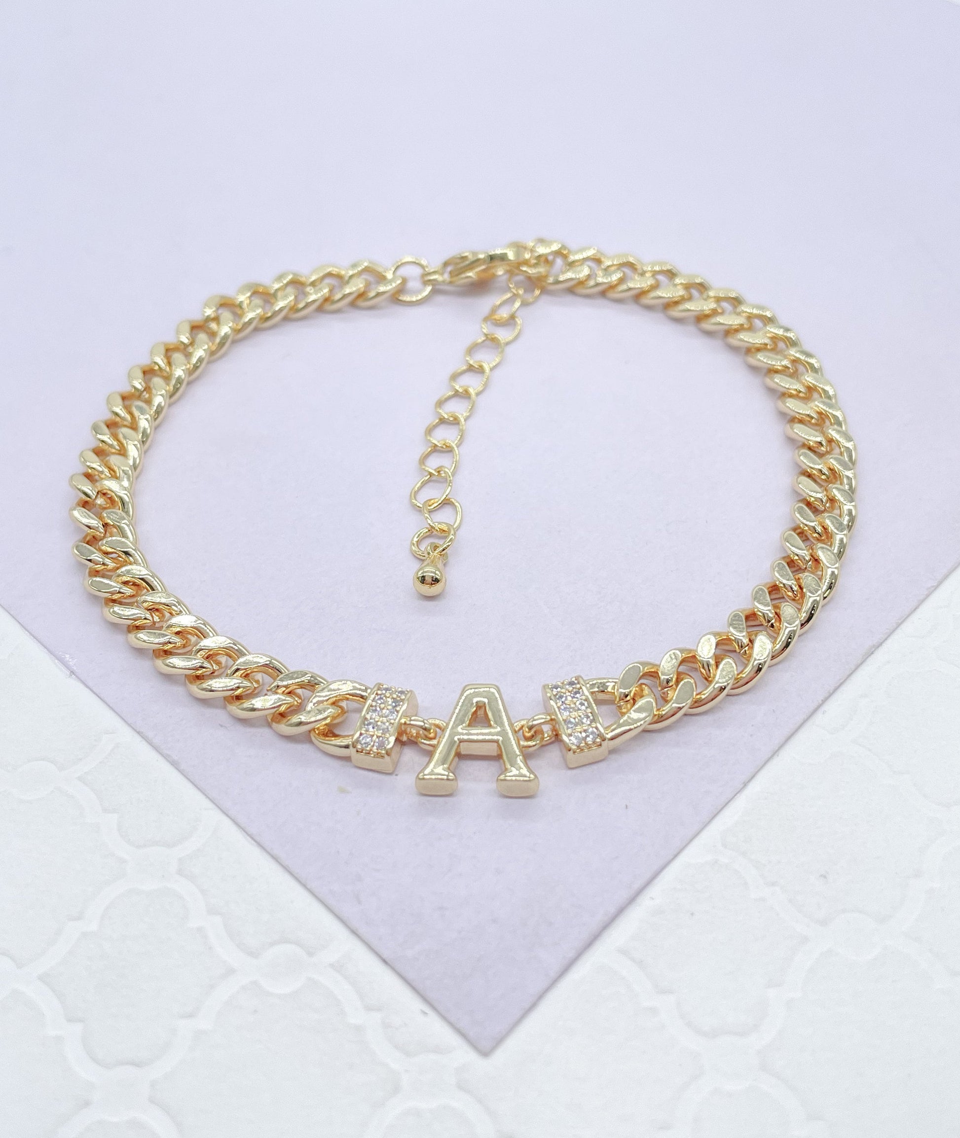 18k Gold Filled Miami Cuban Link Initial A & M Anklet
