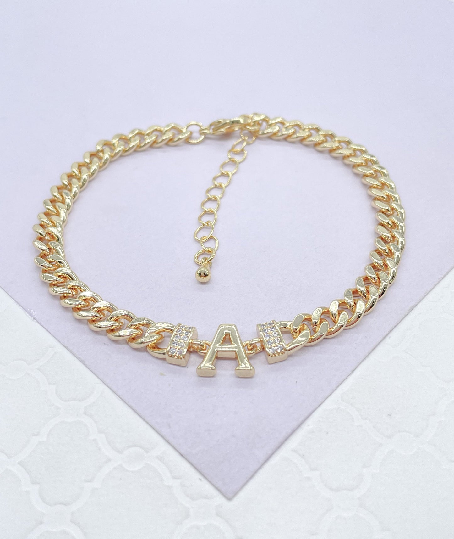 18k Gold Filled Miami Cuban Link Initial A & M Anklet
