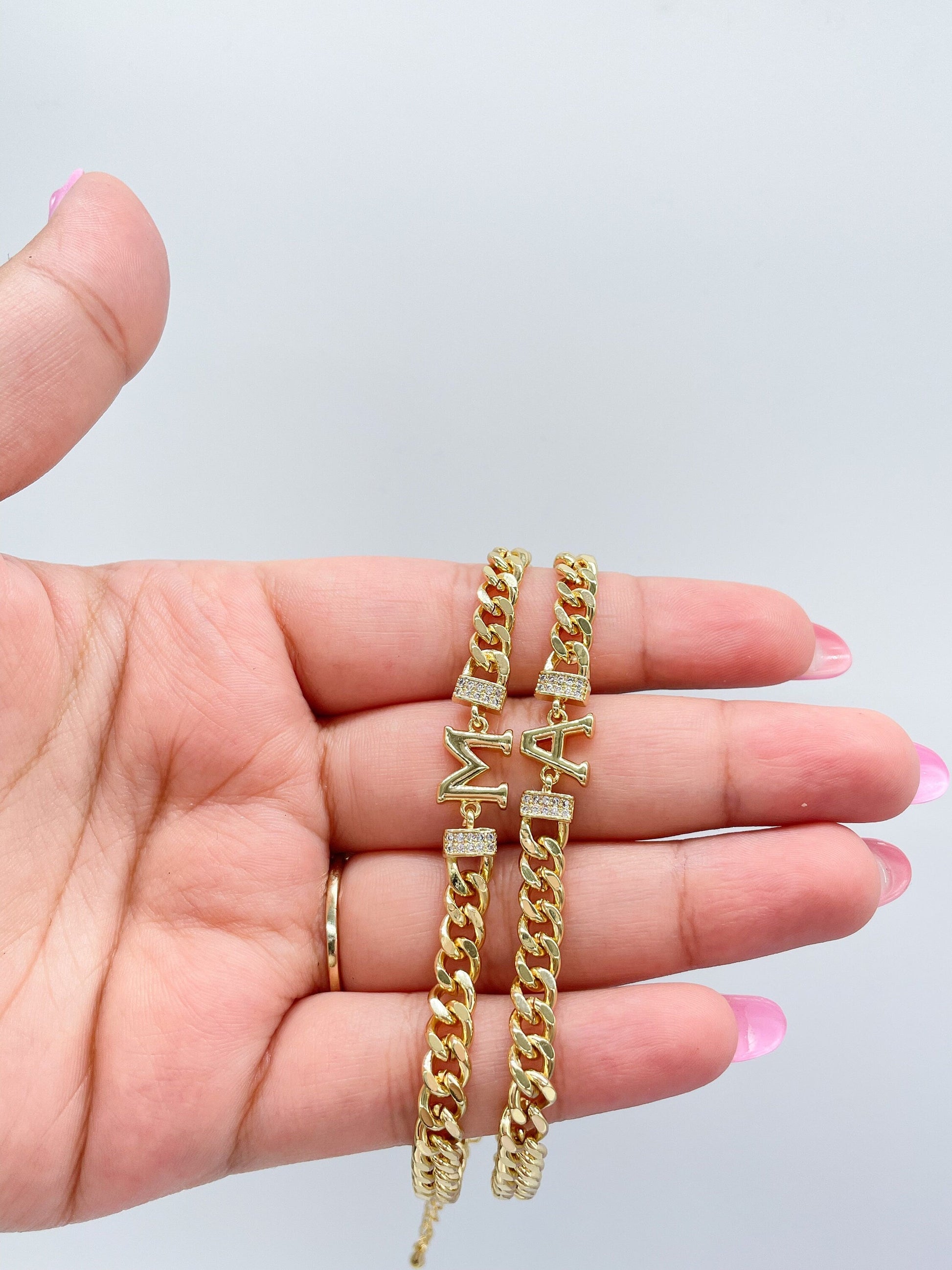 18k Gold Filled Miami Cuban Link Initial A & M Anklet