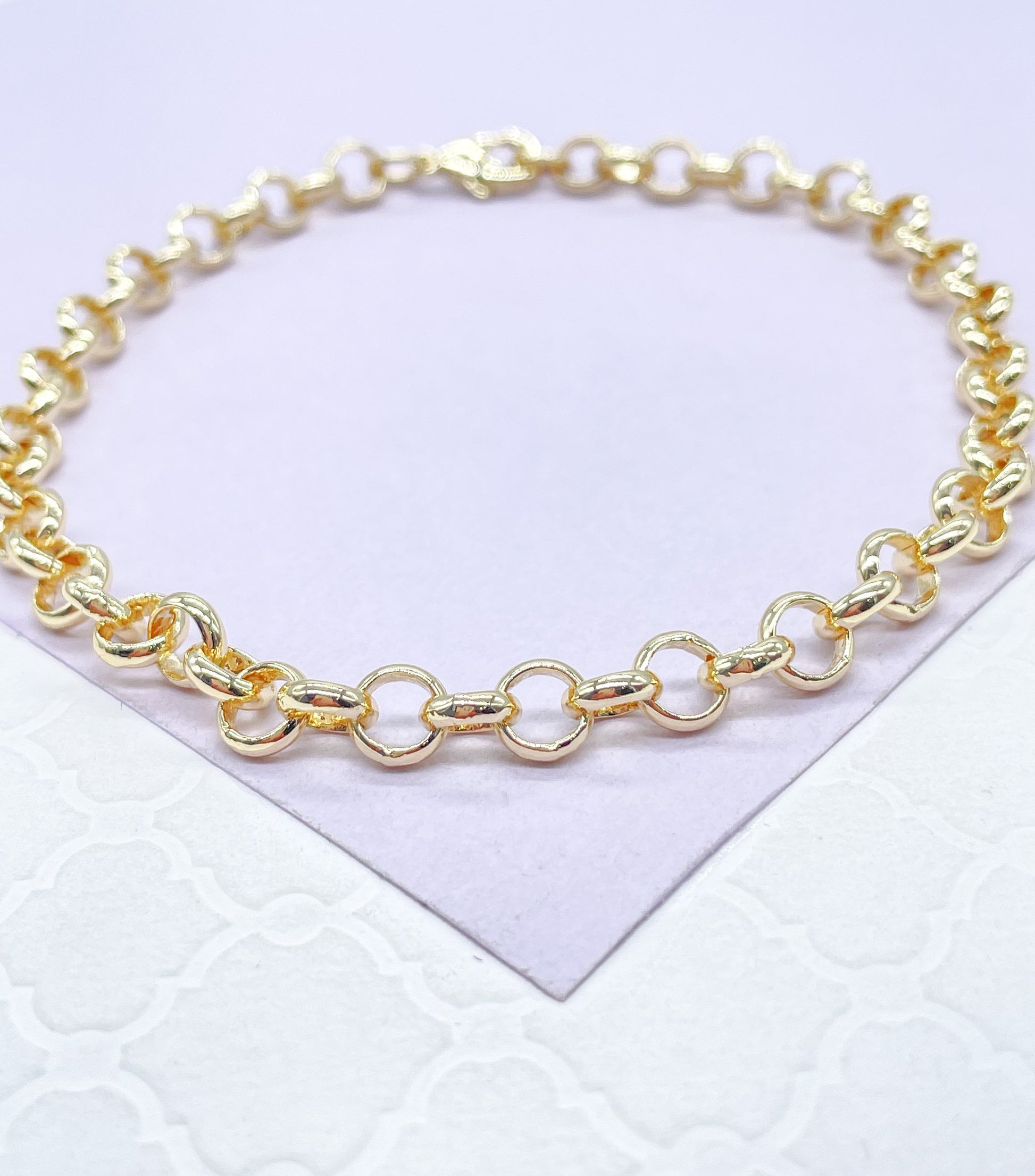 18k Gold Filled 4mm Dainty Rolo Chain and Bracelet
