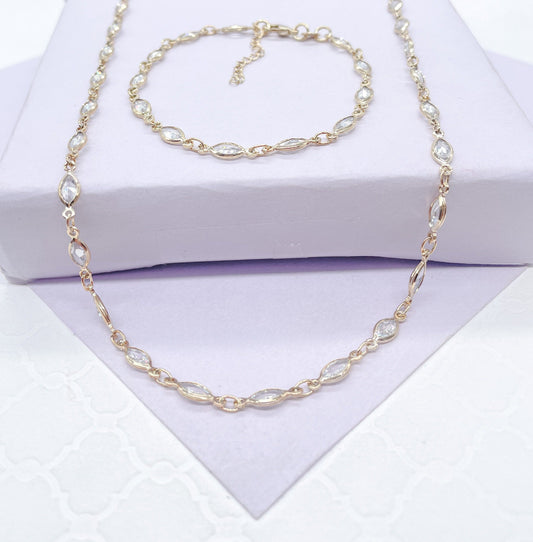 18k Gold Filled Dainty Bridal/Formal Jewelry Set Oval Diamond Cut Set, Available in Clear CZ & Multi-Color