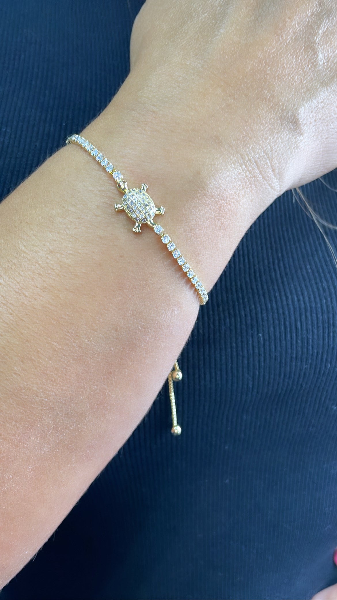 18k Gold Filled Adjustable Cubic Zirconia Turtle Bracelet Connected in a Slide Clasp Bracelet