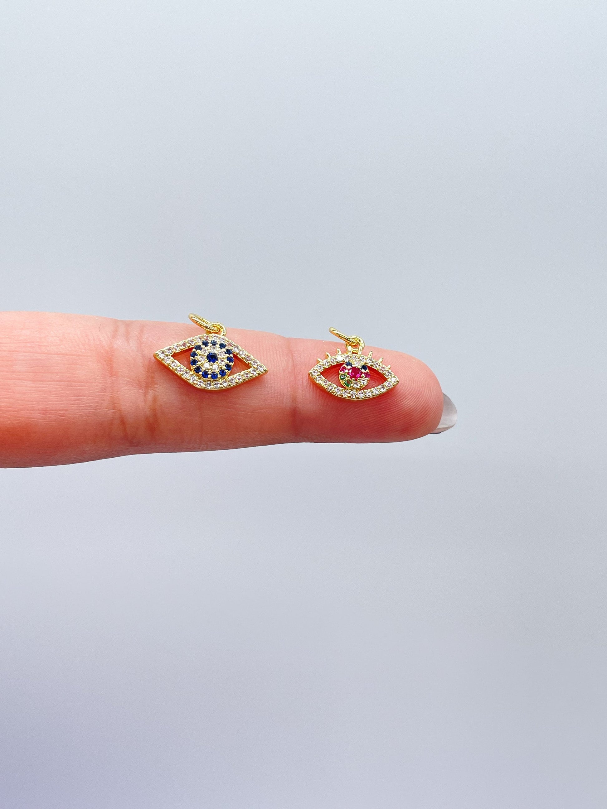 18k Gold Filled Dainty Mini CZ Evil Eye Charm, Available in 2 Styles