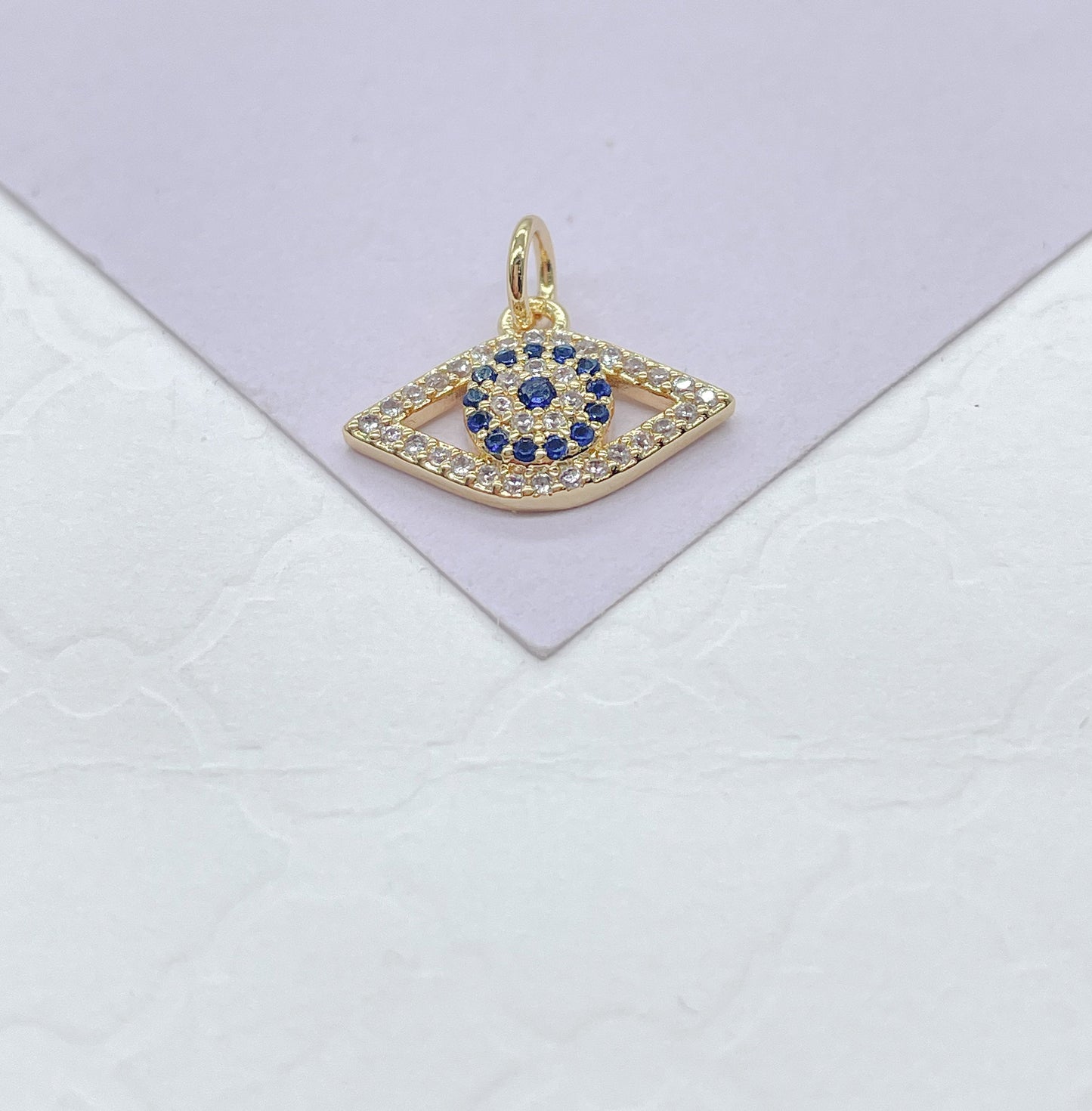 18k Gold Filled Dainty Mini CZ Evil Eye Charm, Available in 2 Styles