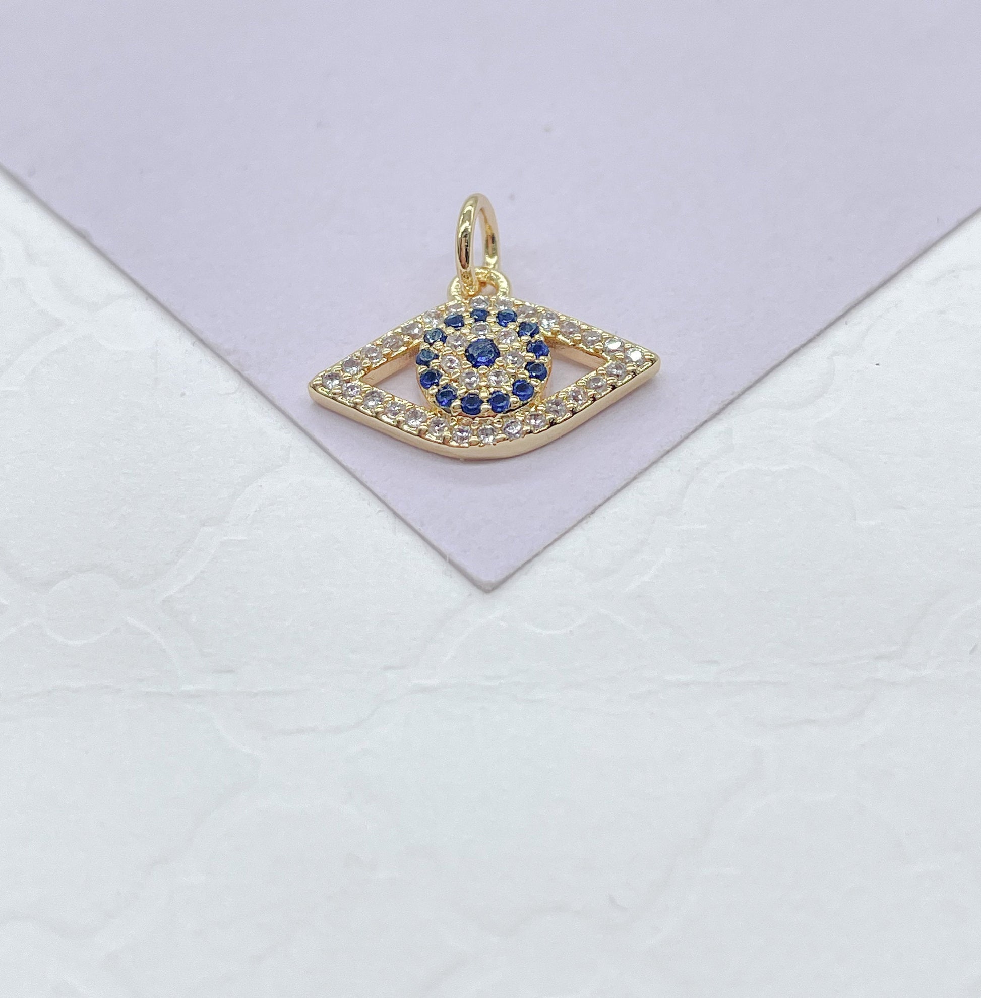 18k Gold Filled Dainty Mini CZ Evil Eye Charm, Available in 2 Styles