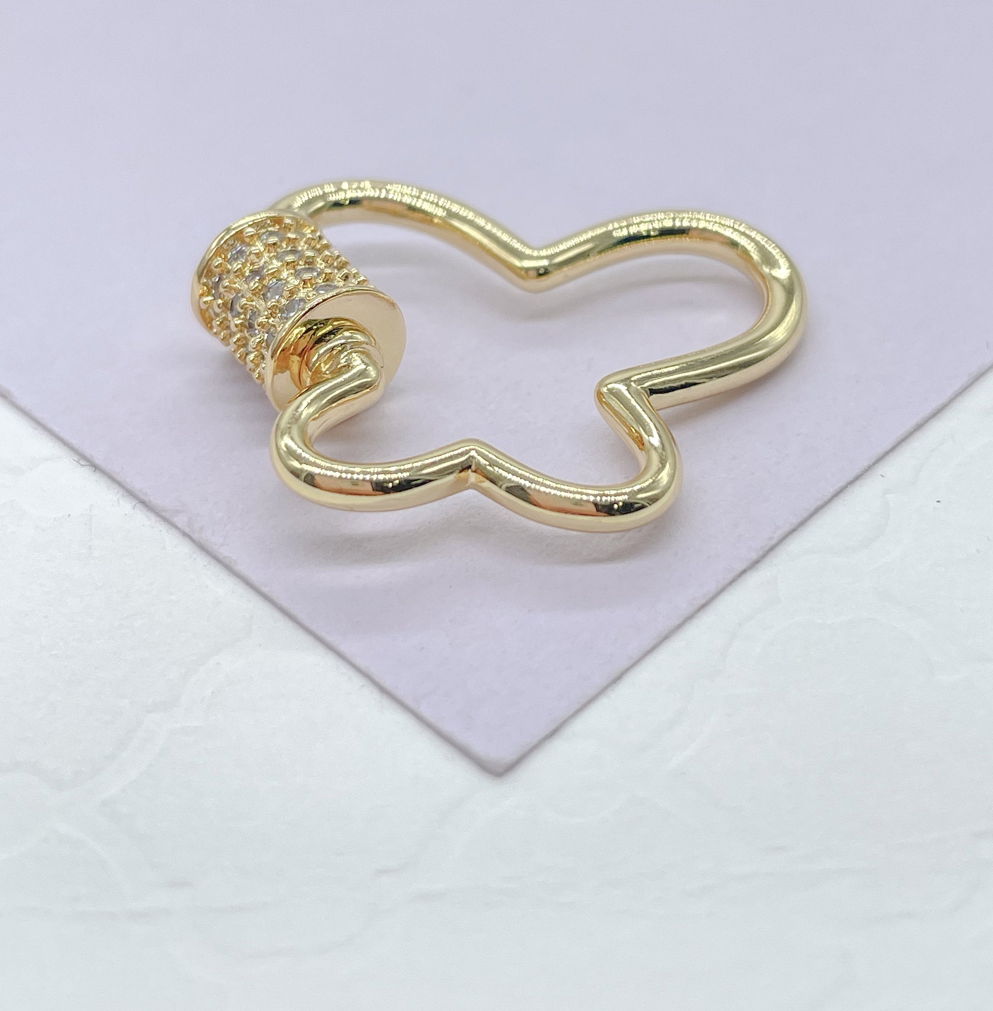 18k Gold Filled Smooth Dainty Butterfly CZ Pave Carabiner Clasp, For Jewlery Making, Findings