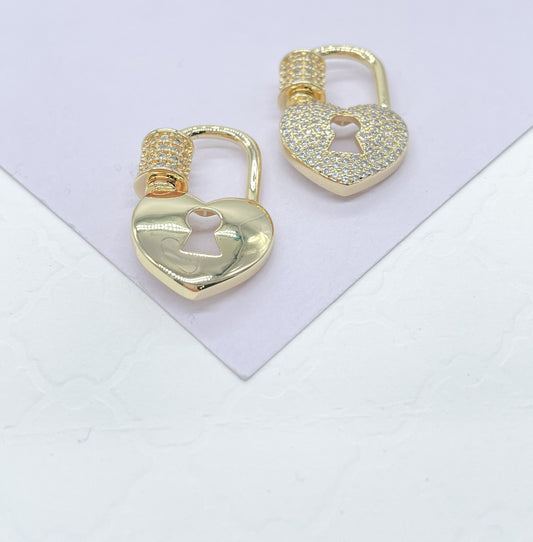 Unique 18k Gold Filled Heart Shape Carabiner Lock Clasp Featuring Plain and Pave Zirconia Style