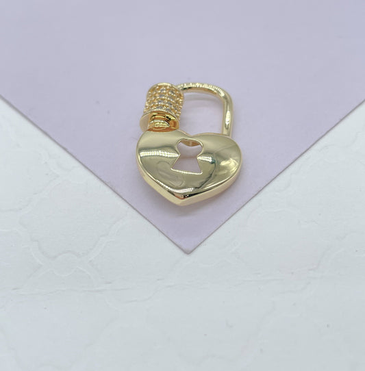 Unique 18k Gold Filled Heart Shape Carabiner Lock Clasp Featuring Plain and Pave Zirconia Style