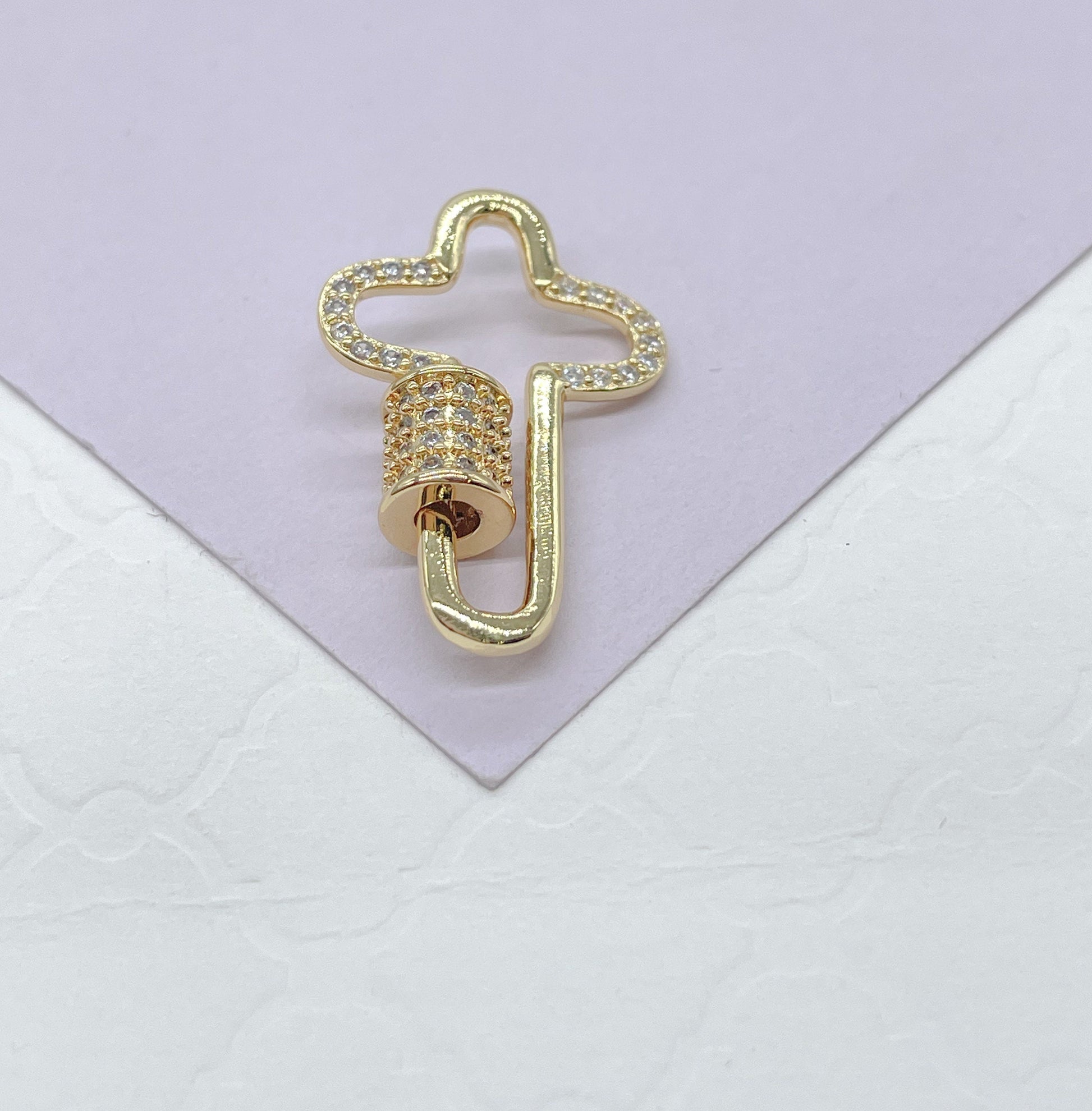 18k Gold Filled Smooth Cross Carabiner Clasp With CZ Pave Closure