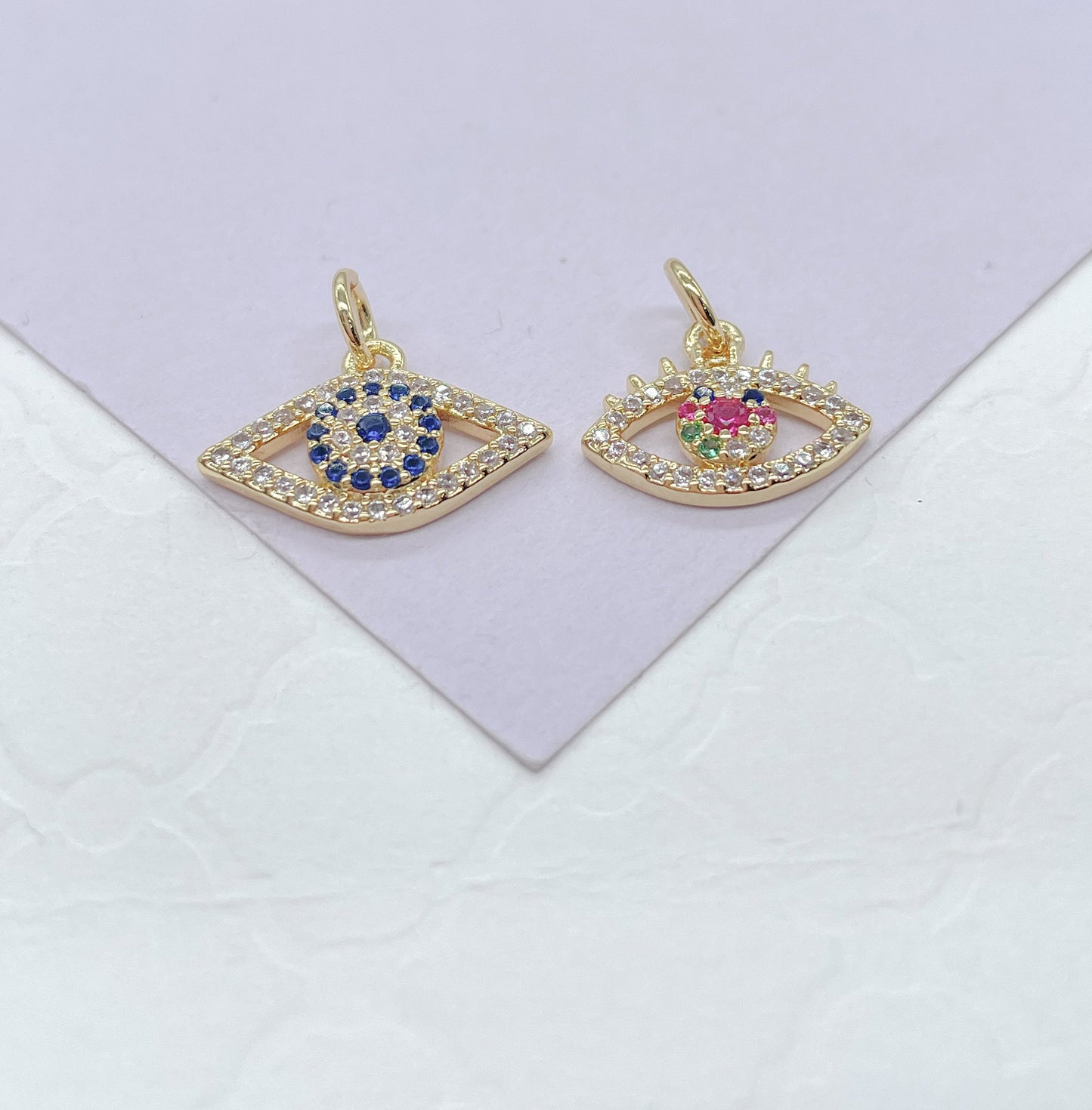 18k Gold Filled Dainty Mini CZ Evil Eye Charm, Available in 2 Styles