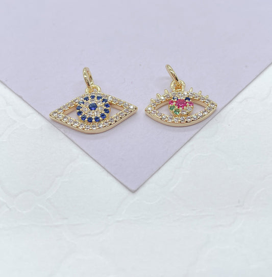 18k Gold Filled Dainty Mini CZ Evil Eye Charm, Available in 2 Styles