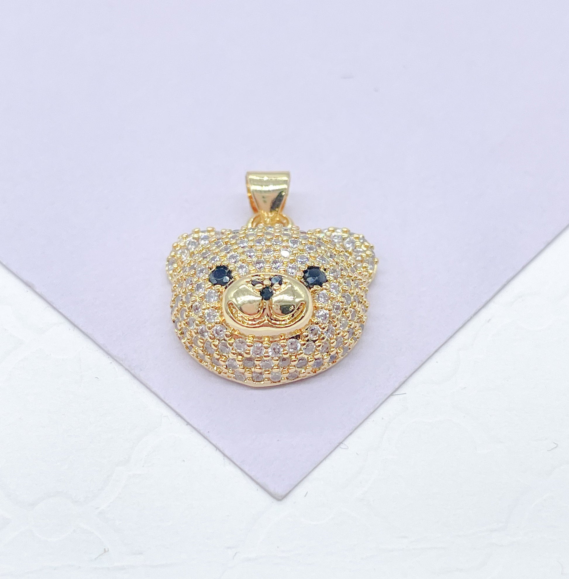 18k Gold Filled Chunky Bear Head Charm, Available in 4 Different Colors, Animal Charm, Waterproof Jewlery, Hypoallergenic Jewlery