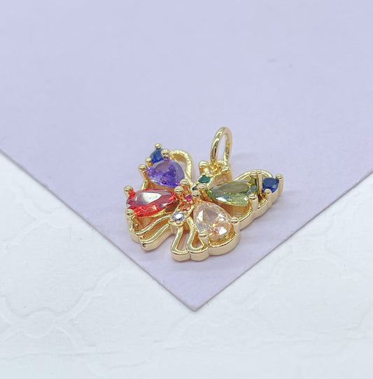 18k Gold Filled Tiny Colorful Marquise Cut Butterfly Pendant, Dainty Pendant, Colorful Jewlery, Rainbow Butterfly