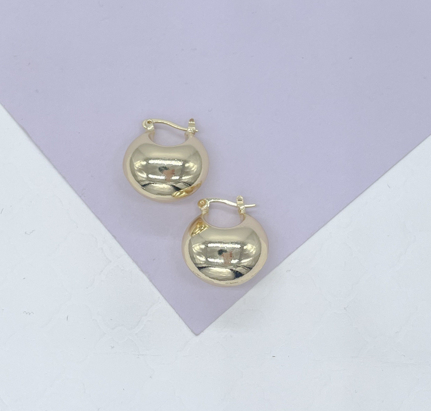 18k Gold Filled XL Wide Dome Shaped Hoop Closed Earrning