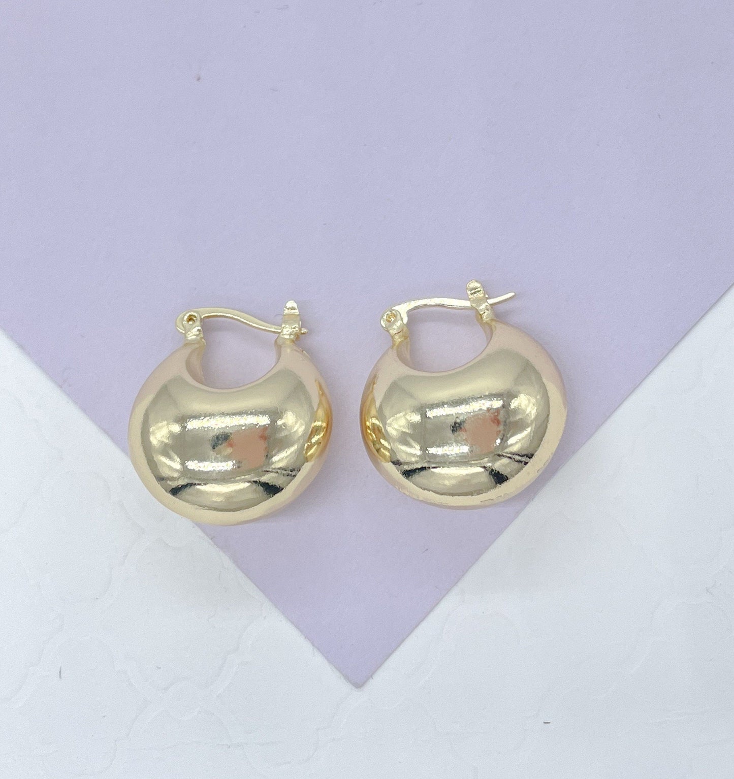 18k Gold Filled XL Wide Dome Shaped Hoop Closed Earrning