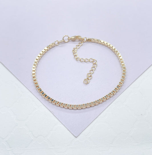 18k Gold Filled 2mm Thick Box Chain Link Bracelet