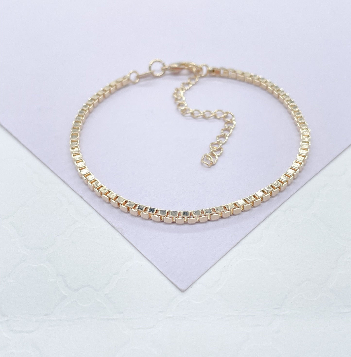 18k Gold Filled 2mm Thick Box Chain Link Bracelet
